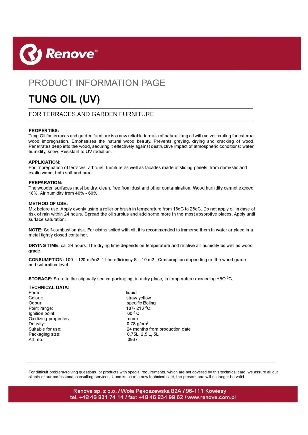 Tung Oil Renove Product Information